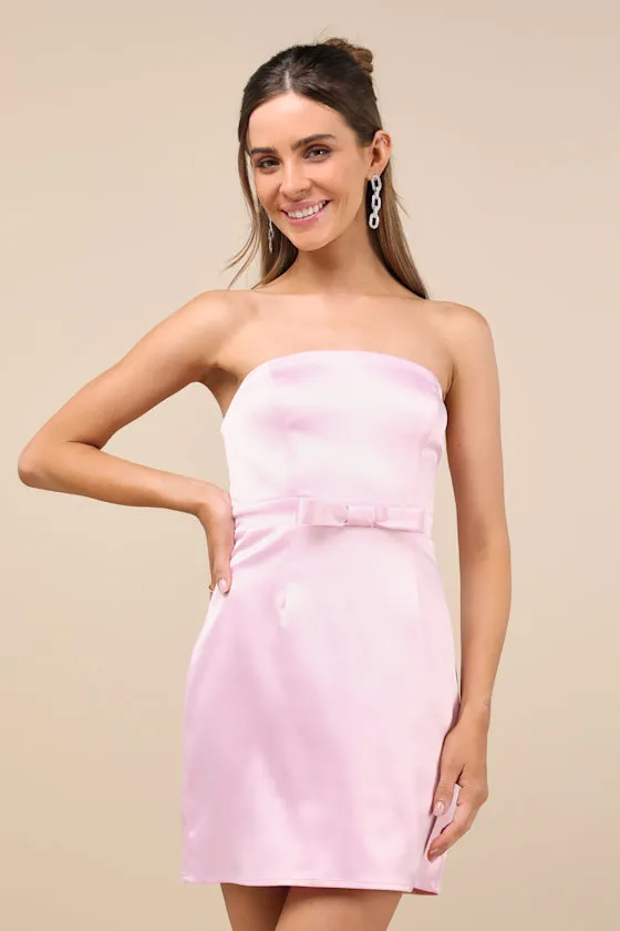 Adorable Chicness Light Pink Satin Strapless Bow Mini Dress sold by Lulus product image thumbnail 2