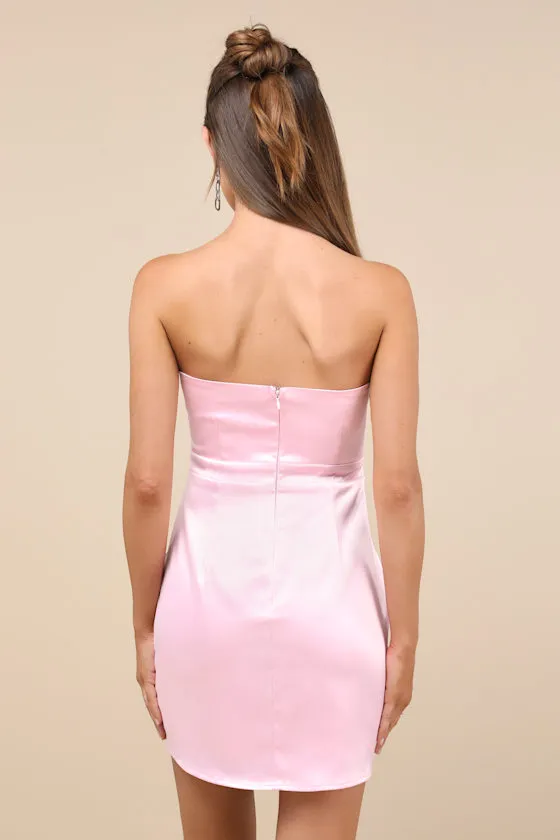 Adorable Chicness Light Pink Satin Strapless Bow Mini Dress sold by Lulus product image thumbnail 3