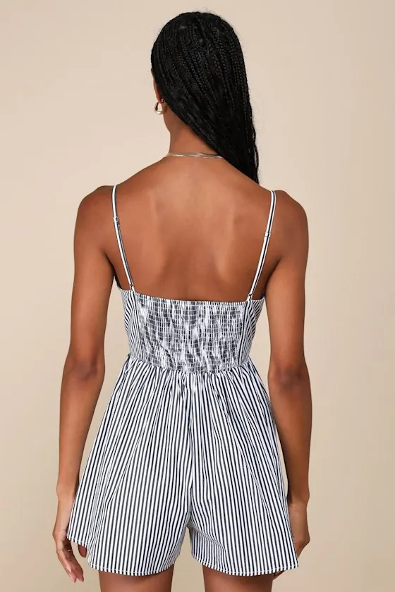 Iconic Sweetie Ivory Striped Poplin V-Neck Sleeveless Romper sold by Lulus product image thumbnail 3