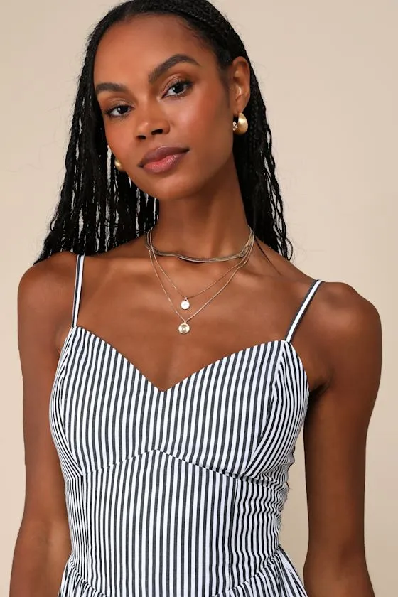 Iconic Sweetie Ivory Striped Poplin V-Neck Sleeveless Romper sold by Lulus product image thumbnail 4