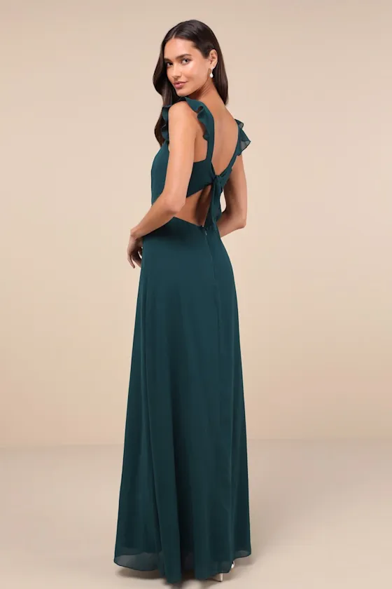 Delightful Loveliness Emerald Green Ruffled Tie-Back Maxi Dress sold by Lulus product image thumbnail 2