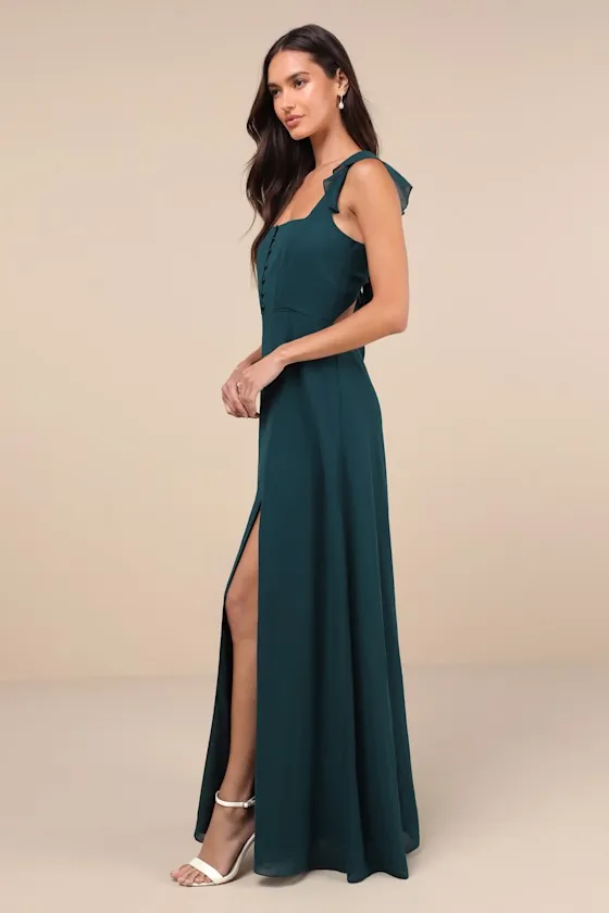Delightful Loveliness Emerald Green Ruffled Tie-Back Maxi Dress sold by Lulus product image thumbnail 4