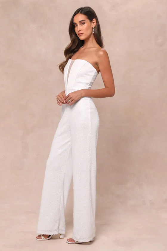 Glamorous Spirit White Sequin Strapless Bustier Jumpsuit sold by Lulus product image thumbnail 4
