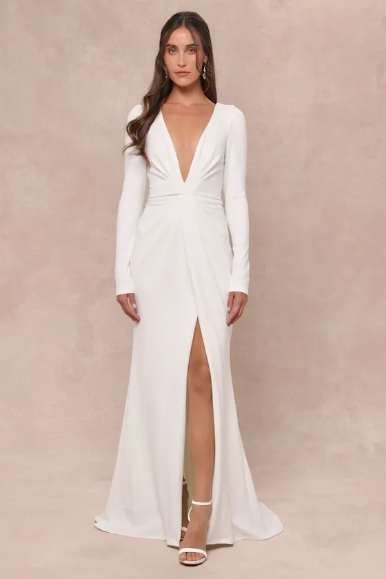 Stunning Romance White Long Sleeve Mermaid Maxi Dress sold by Lulus