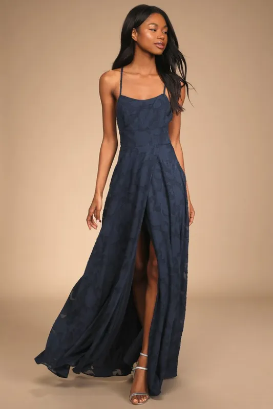 Let There Be Romance Navy Blue Burnout Floral Maxi Dress sold by Lulus