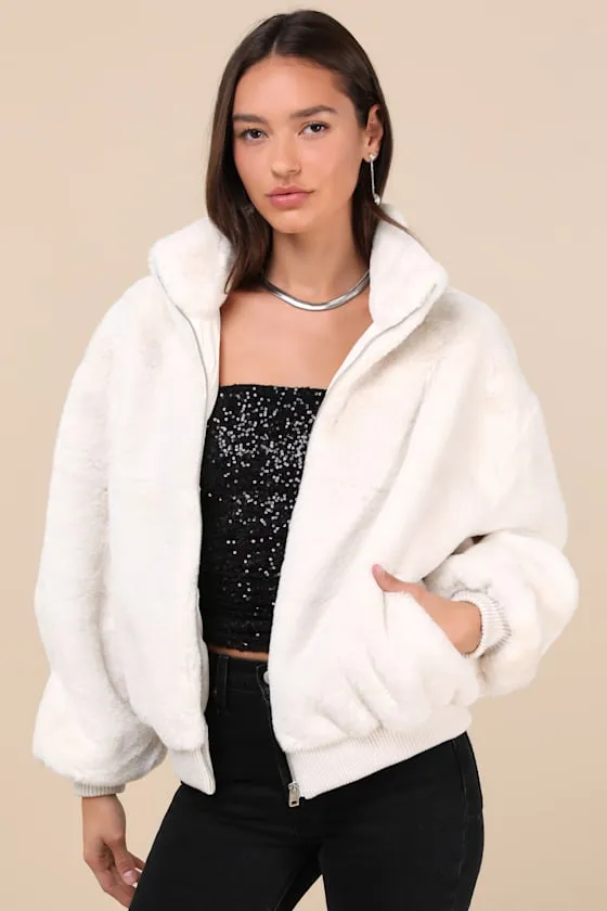 Fabulous Essential Cream Faux Fur Oversized Bomber Jacket sold by Lulus
