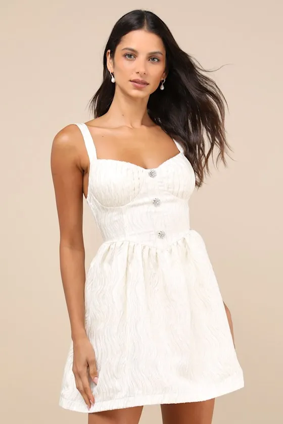 Charmingly Precious Cream Pleated Textured Bustier Mini Dress sold by Lulus