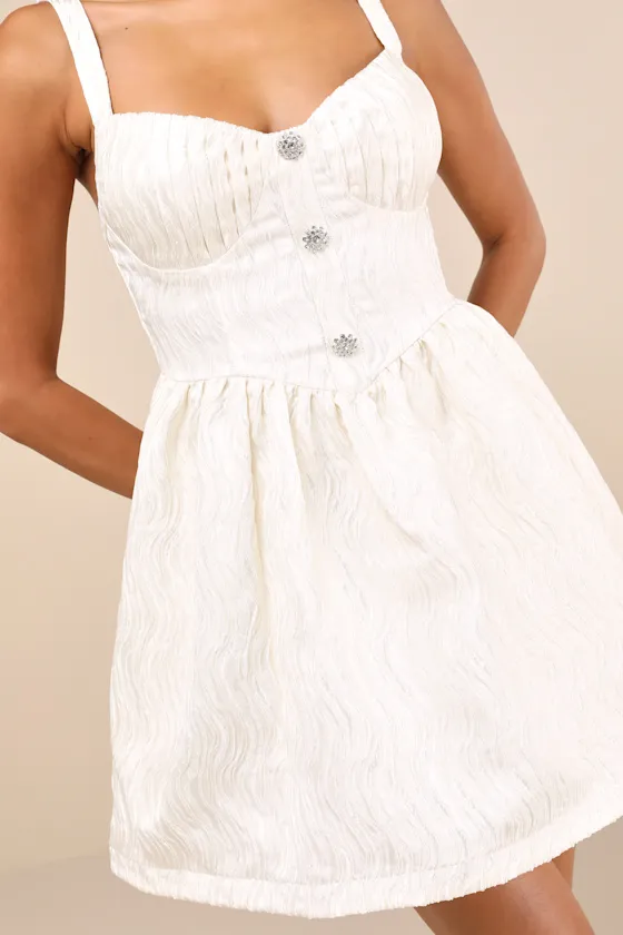 Charmingly Precious Cream Pleated Textured Bustier Mini Dress sold by Lulus product image thumbnail 4
