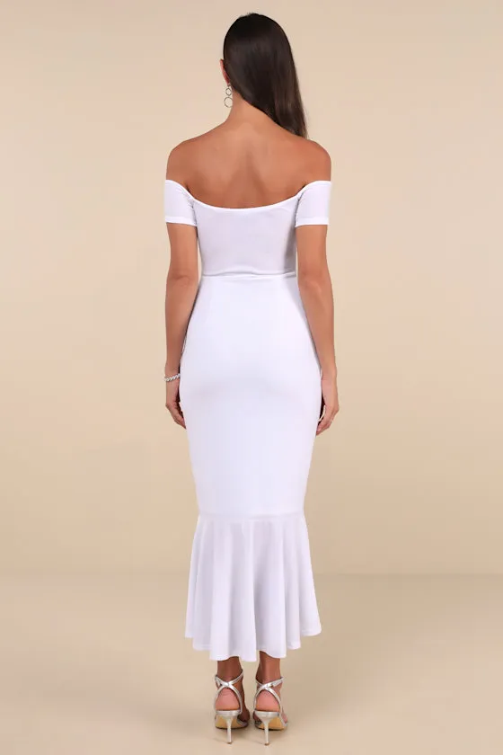 How Much I Care White Velvet Off-the-Shoulder Midi Dress sold by Lulus product image thumbnail 3