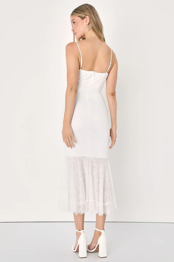 Elegant Ease White Lace Bustier Trumpet Midi Dress sold by Lulus product image thumbnail 4