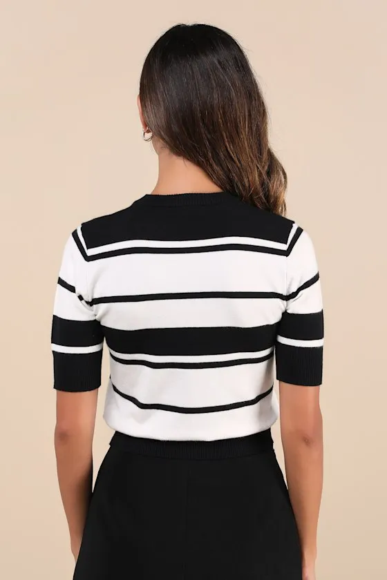 Pure Chicness White and Black Striped Short Sleeve Sweater Top sold by Lulus product image thumbnail 2