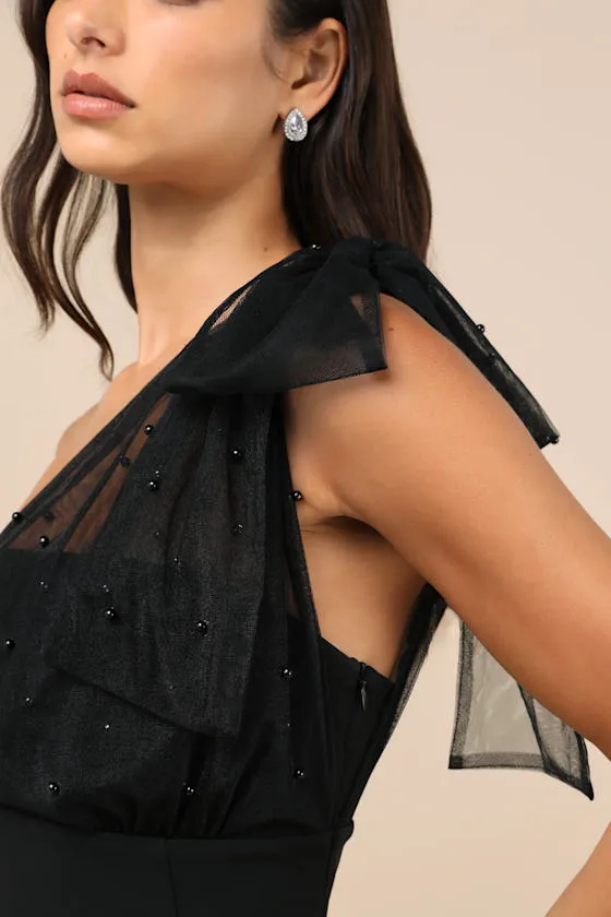 Elegant Indication Black Mesh Pearl One-Shoulder Midi Dress sold by Lulus product image thumbnail 3