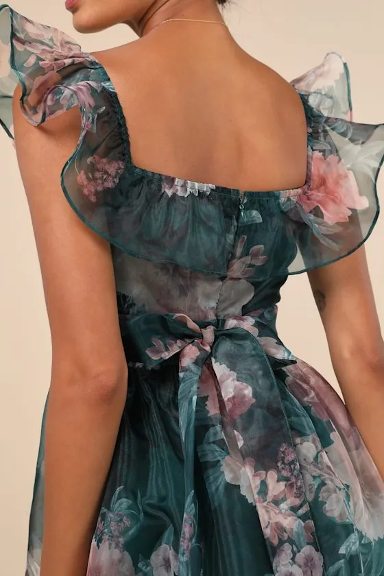 Sweet Composure Green Floral Organza Off-the-Shoulder Midi Dress sold by Lulus product image thumbnail 4