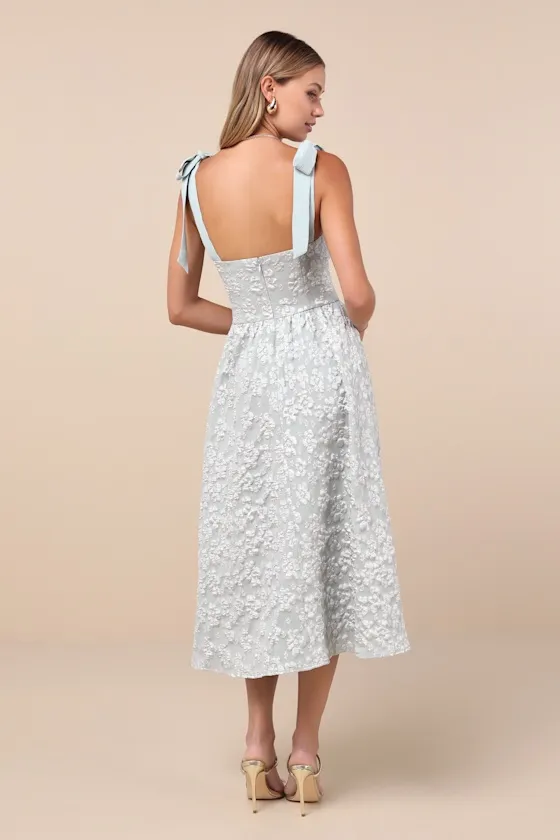 Bubbly Bliss Sage Green Jacquard Bustier Tie-Strap Midi Dress sold by Lulus product image thumbnail 2