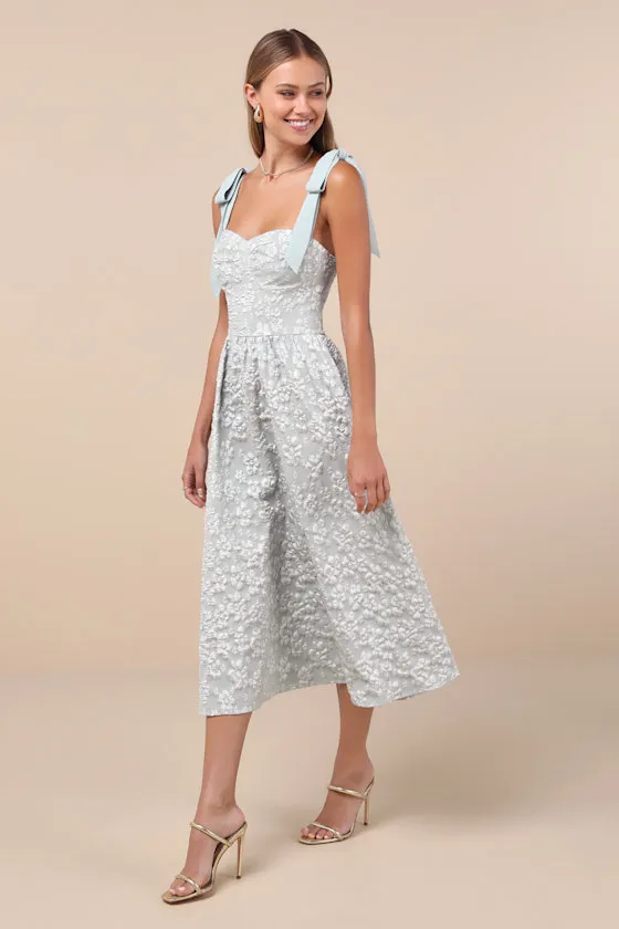 Bubbly Bliss Sage Green Jacquard Bustier Tie-Strap Midi Dress sold by Lulus product image thumbnail 4