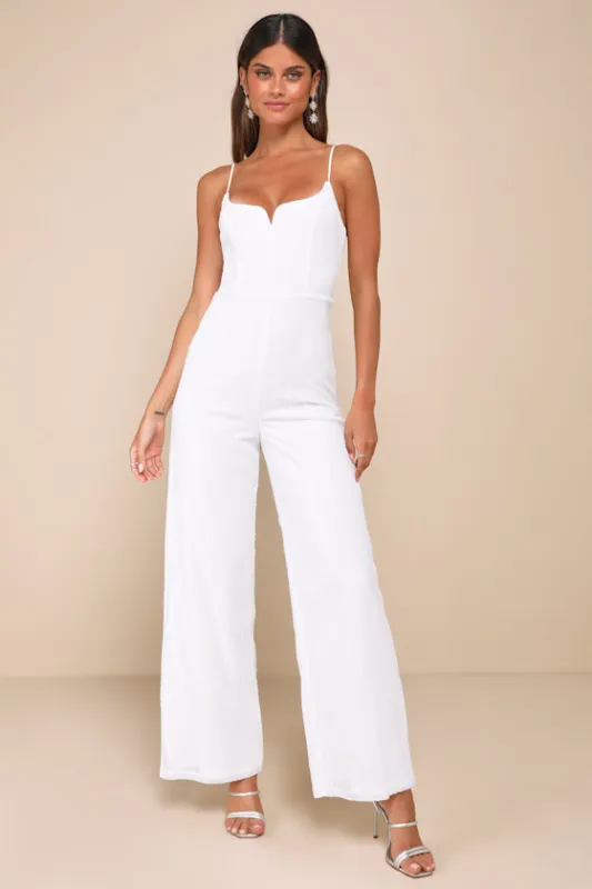 Cheers to Chic Ivory Mesh Sequin Sleeveless Wide-Leg Jumpsuit sold by Lulus