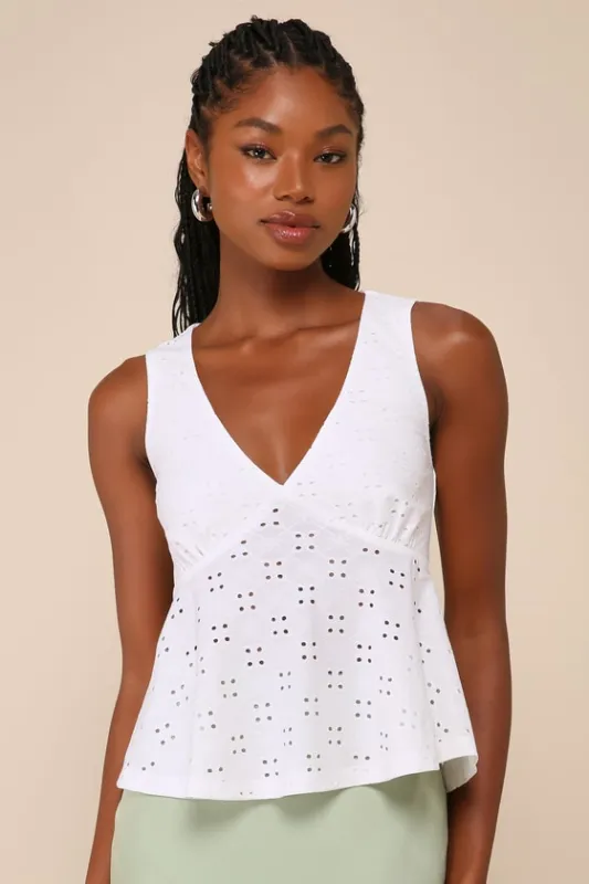 Breezy Effect Ivory Eyelet Embroidered Sleeveless Tank Top sold by Lulus