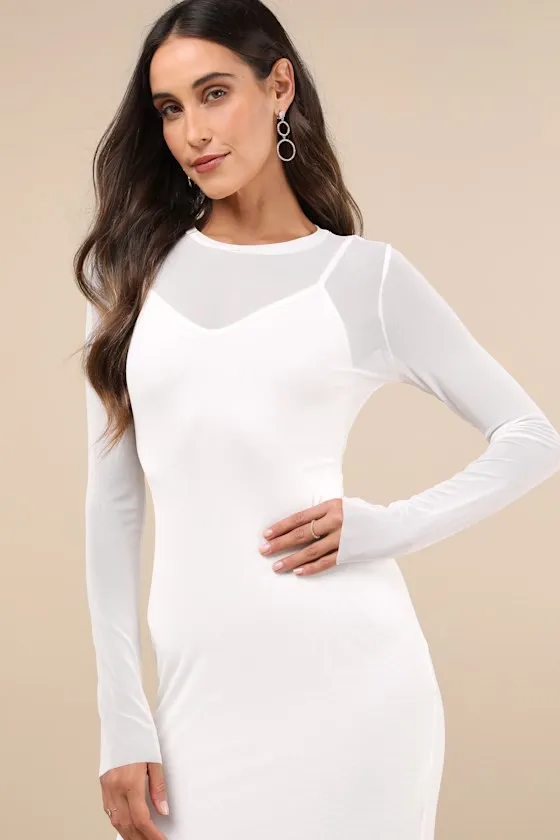 Perfect Plans Ivory Sheer Mesh Long Sleeve Bodycon Midi Dress sold by Lulus product image thumbnail 4