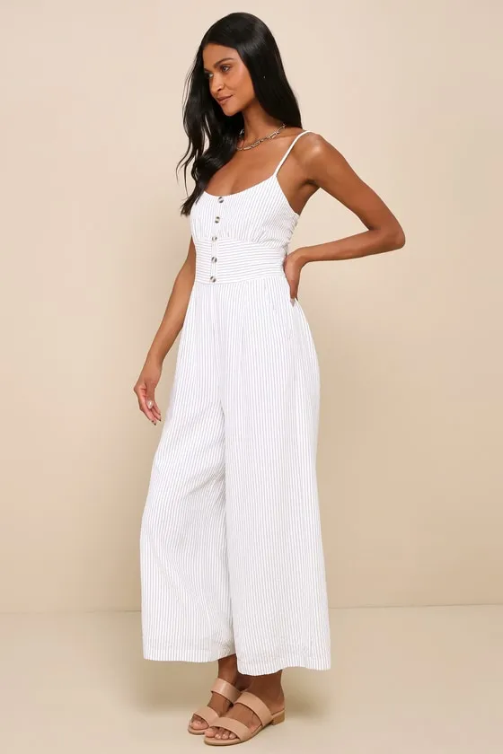 Coastal Air White Striped Tie-Back Culotte Jumpsuit sold by Lulus product image thumbnail 3