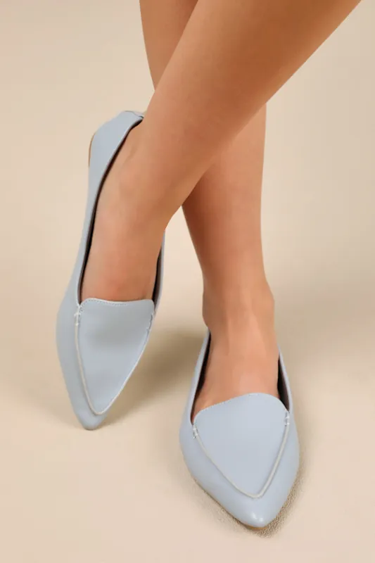 Emmy Dusty Blue Pointed Loafers sold by Lulus