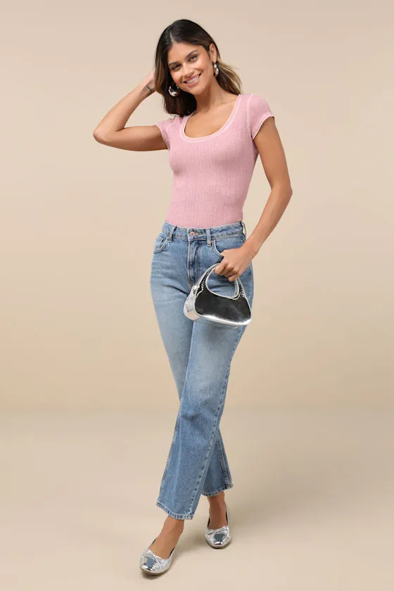 Cute Decision Mauve Pink Pointelle Knit Short Sleeve Top sold by Lulus product image thumbnail 3