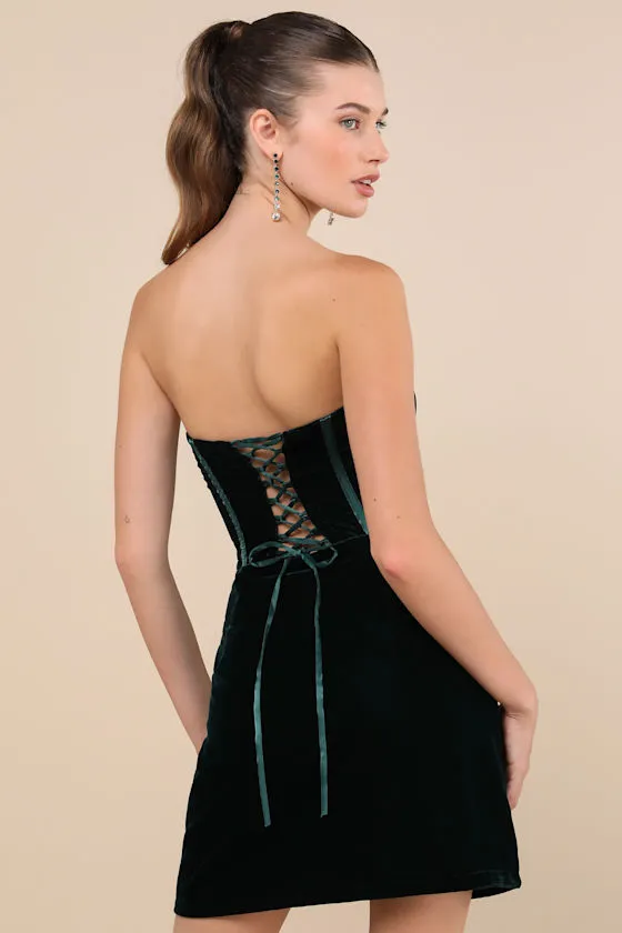 Poised Favorite Emerald Velvet Bustier Strapless Mini Dress sold by Lulus product image thumbnail 3