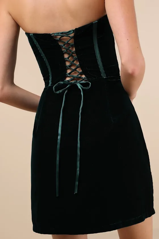 Poised Favorite Emerald Velvet Bustier Strapless Mini Dress sold by Lulus product image thumbnail 4