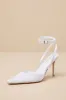 Auberron White Satin Ankle Strap Pumps sold by Lulus
