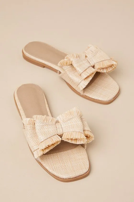 Castiel Natural Woven Raffia Bow Slide Sandals sold by Lulus product image thumbnail 2