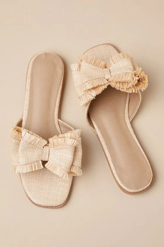 Castiel Natural Woven Raffia Bow Slide Sandals sold by Lulus product image thumbnail 3