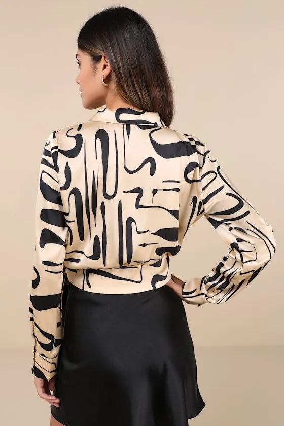 Artistic Inspiration Beige Abstract Print Satin Wrap Top sold by Lulus product image thumbnail 2