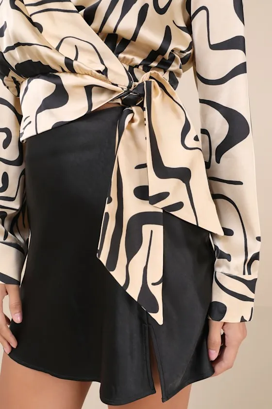 Artistic Inspiration Beige Abstract Print Satin Wrap Top sold by Lulus product image thumbnail 4
