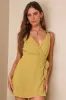 Effortlessly Airy Chartreuse Linen Faux Wrap Mini Dress sold by Lulus