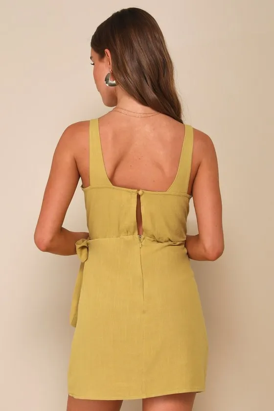 Effortlessly Airy Chartreuse Linen Faux Wrap Mini Dress sold by Lulus product image thumbnail 2
