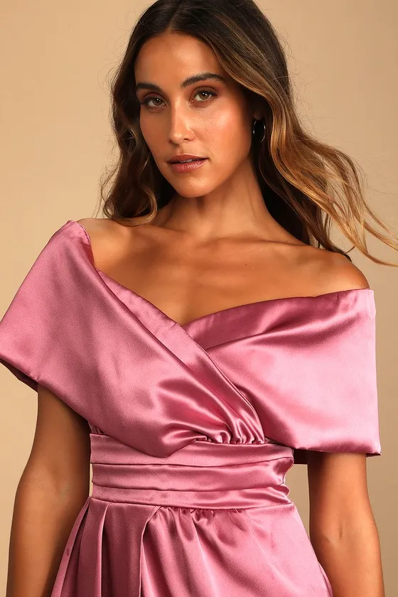 Always Celebrating Mauve Pink Satin Off-the-Shoulder Mini Dress sold by Lulus product image thumbnail 2