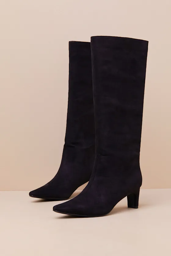 Veronna Black Suede Pointed-Toe Knee High Boots sold by Lulus product image thumbnail 3
