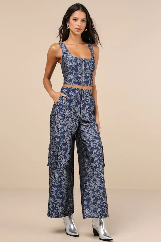 Aesthetic Confidence Navy Jacquard Sleeveless Top sold by Lulus product image thumbnail 3