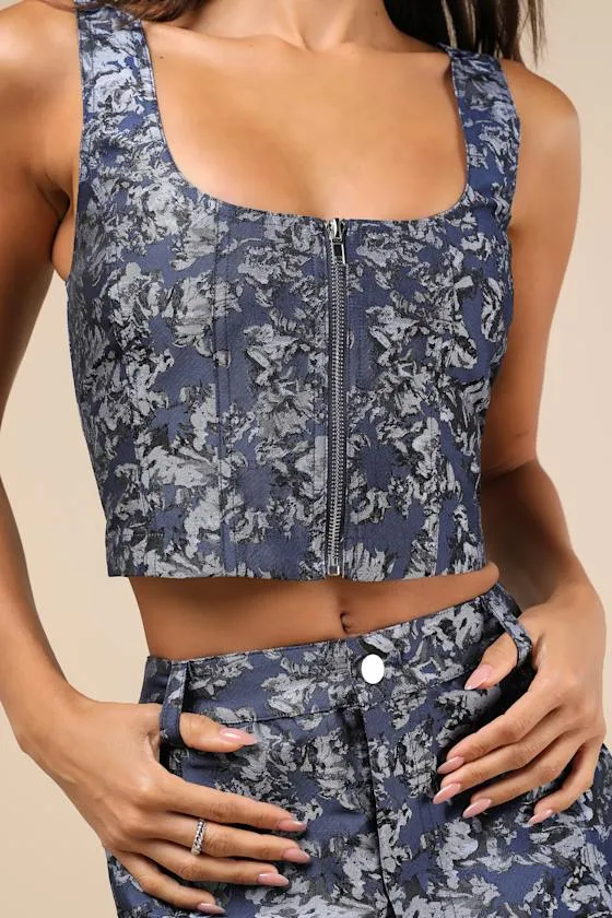 Aesthetic Confidence Navy Jacquard Sleeveless Top sold by Lulus product image thumbnail 4