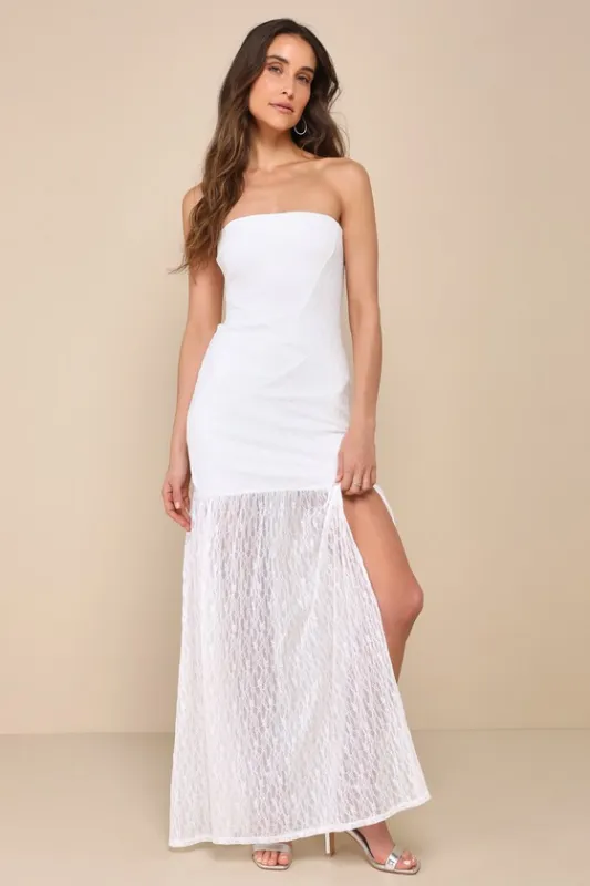 Dreamy Sunsets Ivory Lace Strapless Midi Dress made by Lulus