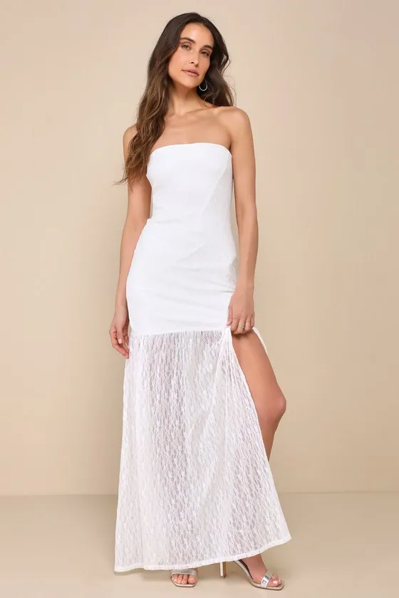 Dreamy Sunsets Ivory Lace Strapless Midi Dress sold by Lulus