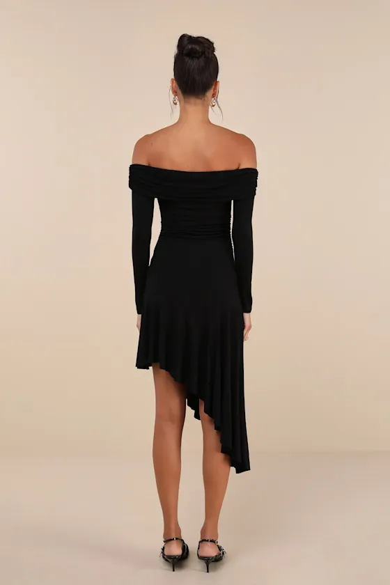 Classy Aura Black Off-the-Shoulder Asymmetrical Midi Dress sold by Lulus product image thumbnail 3