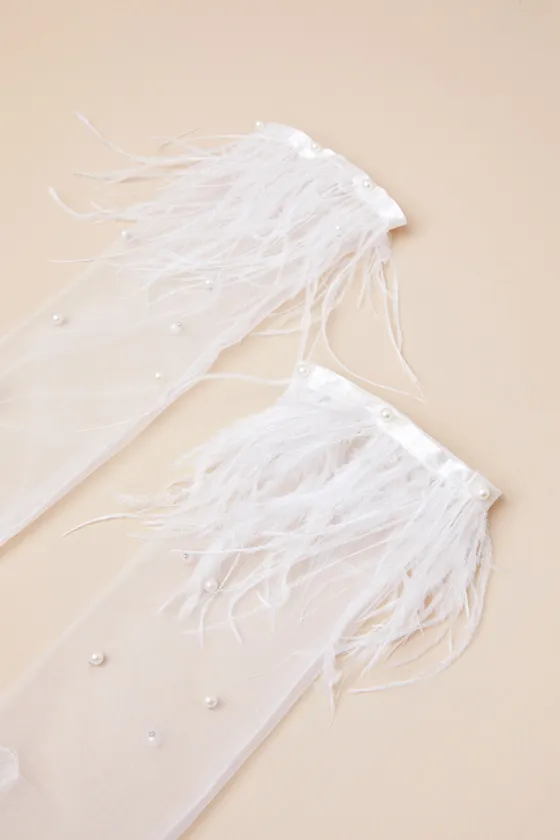 Zemma White Mesh Pearl Feather Gloves sold by Lulus product image thumbnail 2
