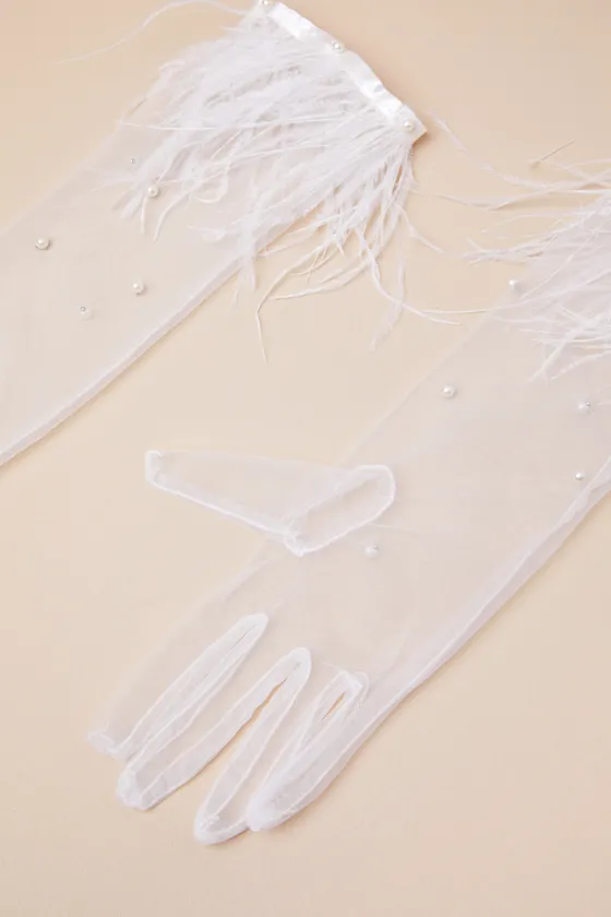Zemma White Mesh Pearl Feather Gloves sold by Lulus product image thumbnail 3