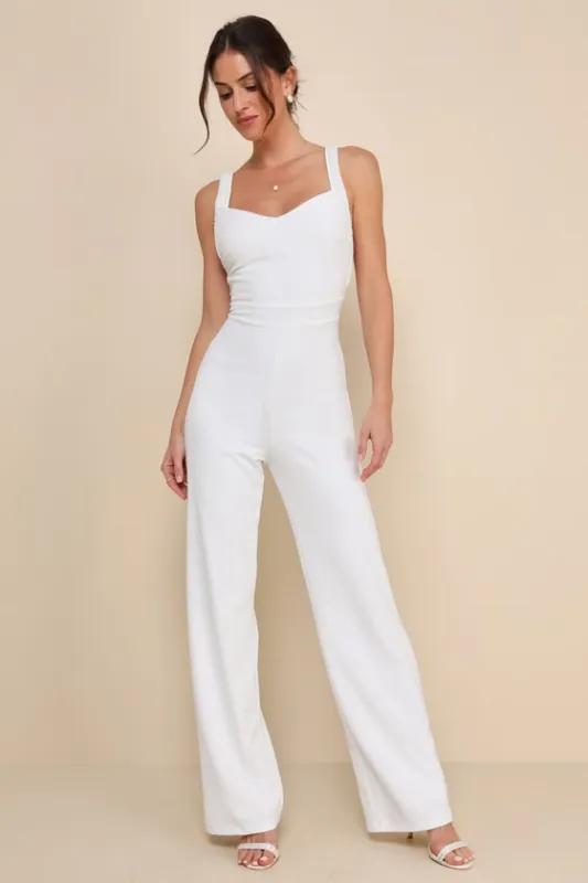 Love Aglow White Pearl Beaded Sleeveless Straight Leg Jumpsuit sold by Lulus