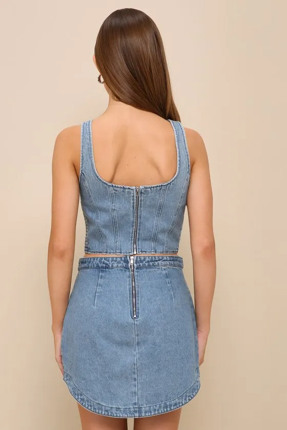 Flirty Cutie Medium Wash Bustier Two-Piece Denim Mini Dress sold by Lulus product image thumbnail 3