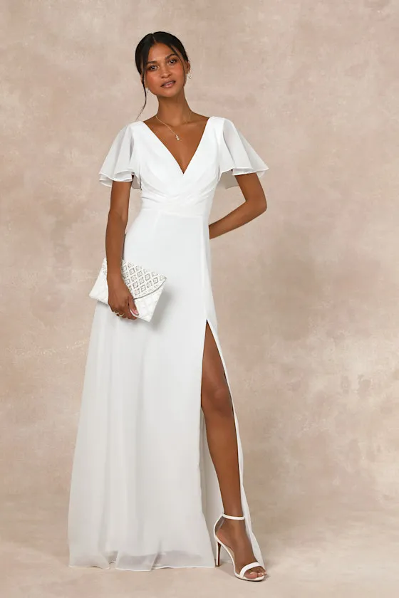 Beautiful Perfection White Flutter Sleeve Embroidered Maxi Dress sold by Lulus