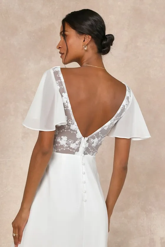 Beautiful Perfection White Flutter Sleeve Embroidered Maxi Dress sold by Lulus product image thumbnail 3