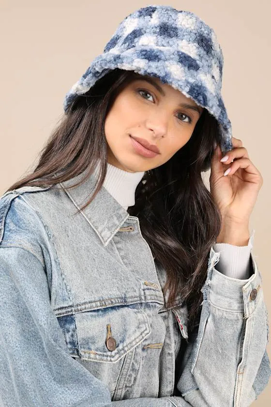 Cuddly Favorite Blue Plaid Shearling Bucket Hat sold by Lulus