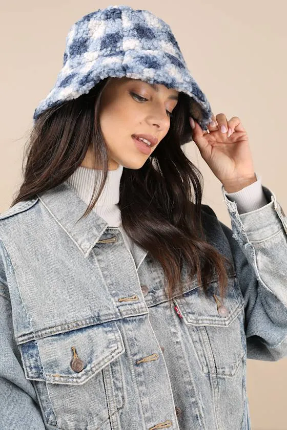Cuddly Favorite Blue Plaid Shearling Bucket Hat sold by Lulus product image thumbnail 2