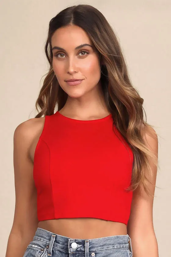 Let's Tie It Red Tie-Back Cropped Tank Top sold by Lulus
